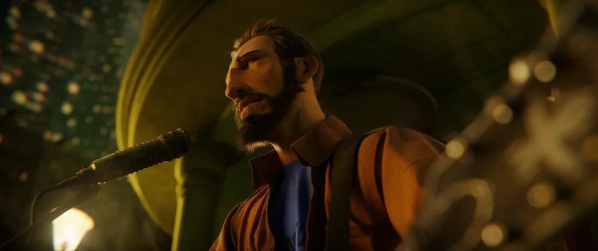 André Jukebox — Close-up of André singing into a microphone