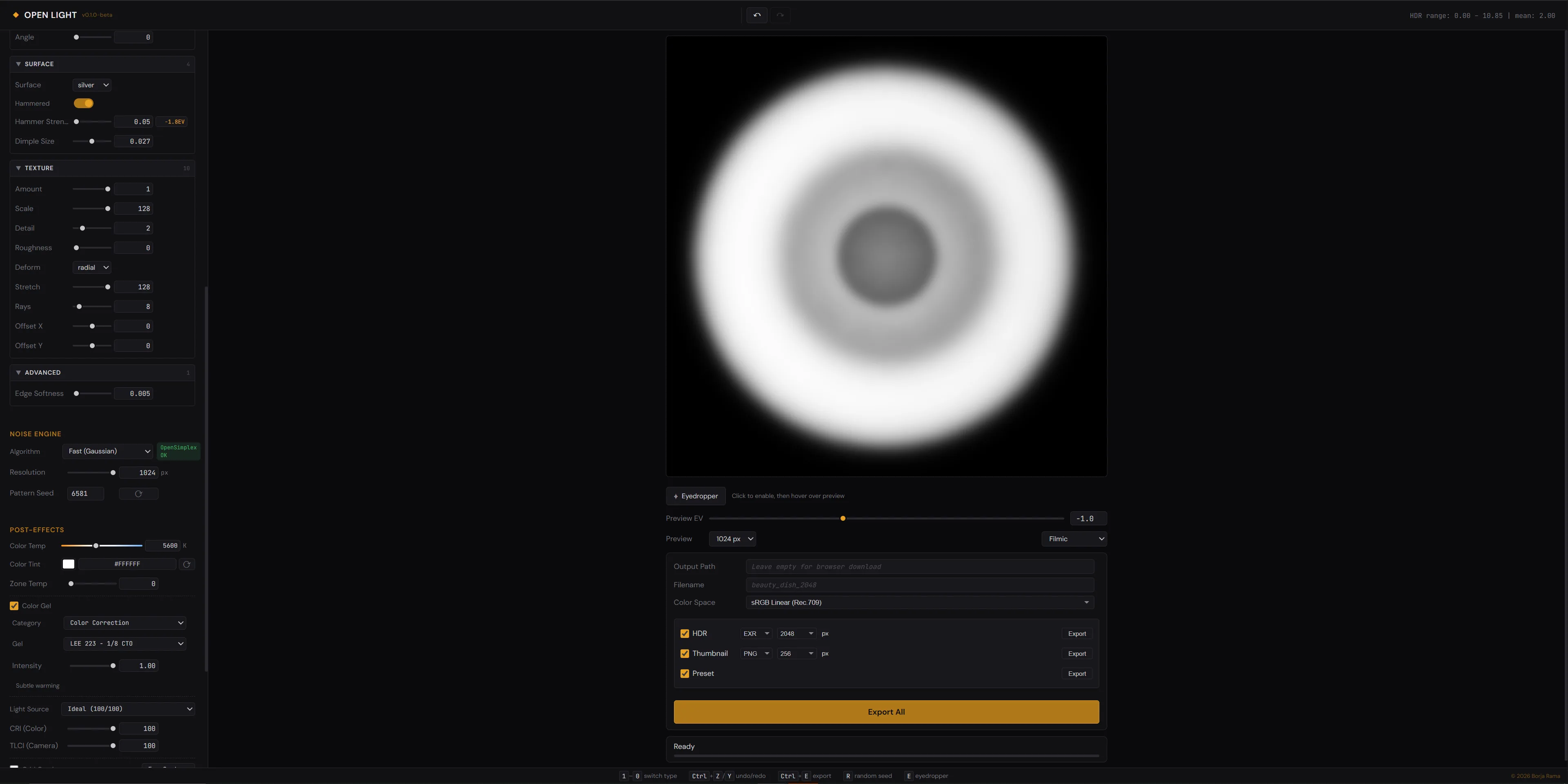 Open Light — Beauty dish with cloth texture and surface detail